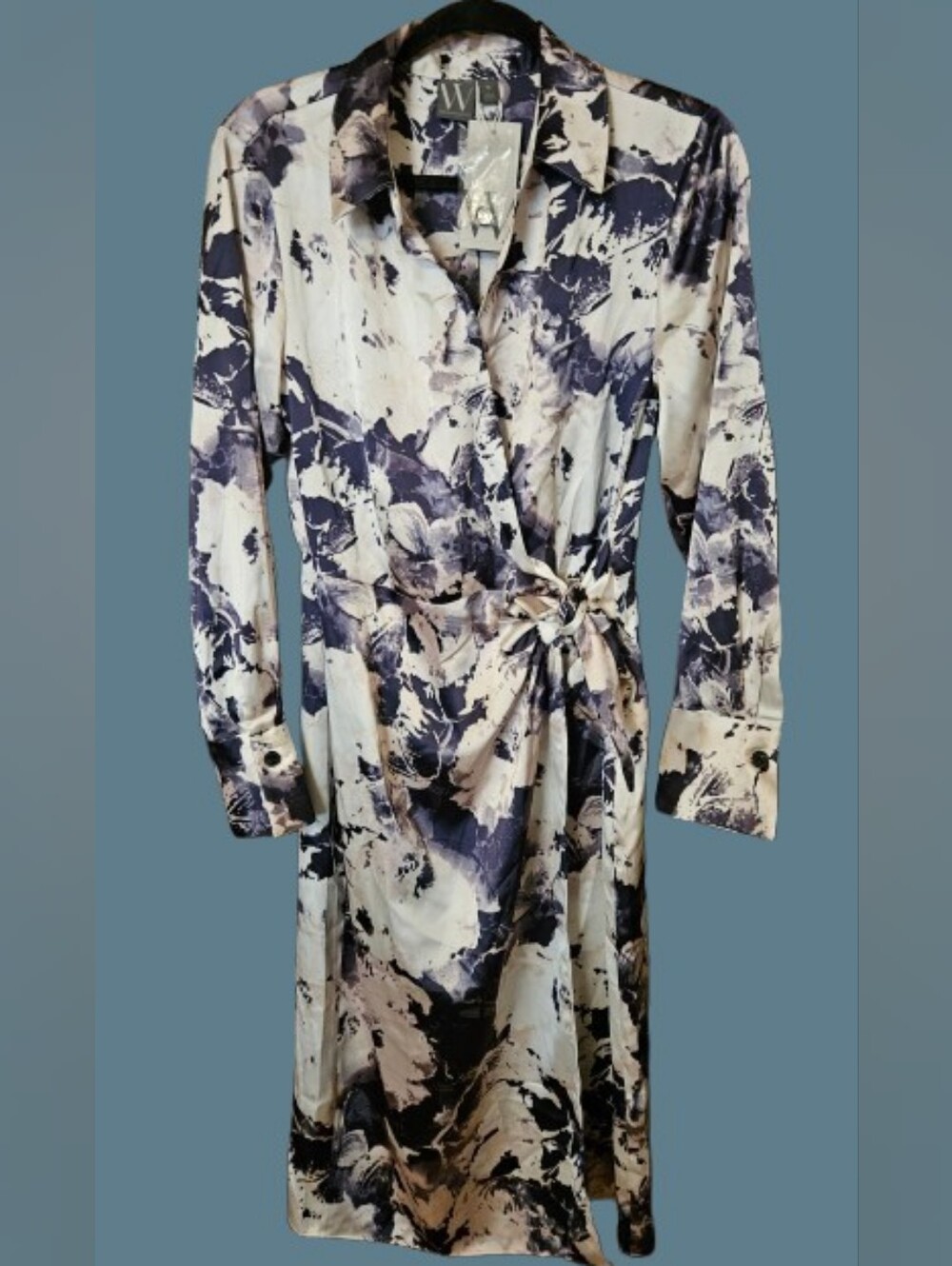 NWT Worthington long-sleeve Satin Floral Wrap Midi Dress